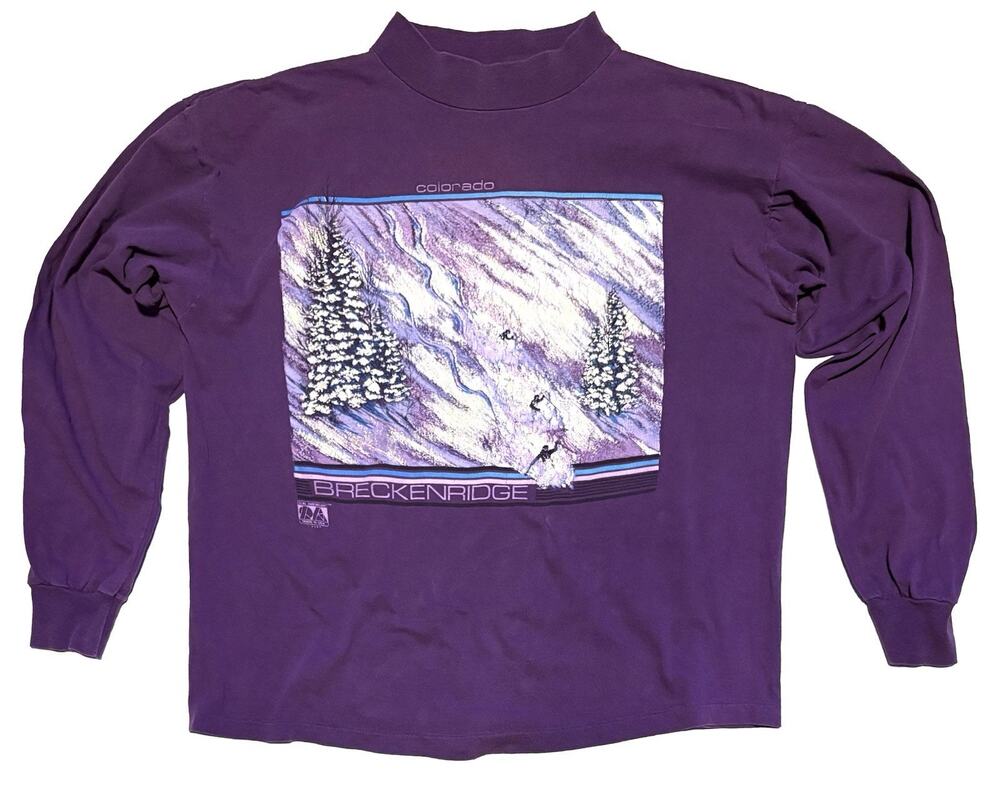 VTG 80s Breckenridge CO Ski Long Sleeve Shirt Glitter Size XL USA Single Stitch